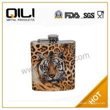 tiger pattern semi-water transfer printing stainless steel hip flask